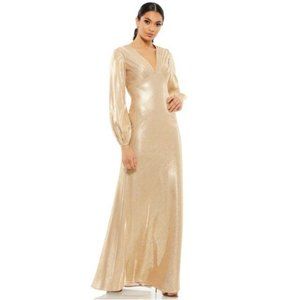 Ieena for Mac Duggal Metallic Gold Long Sleeve Gown 26650
